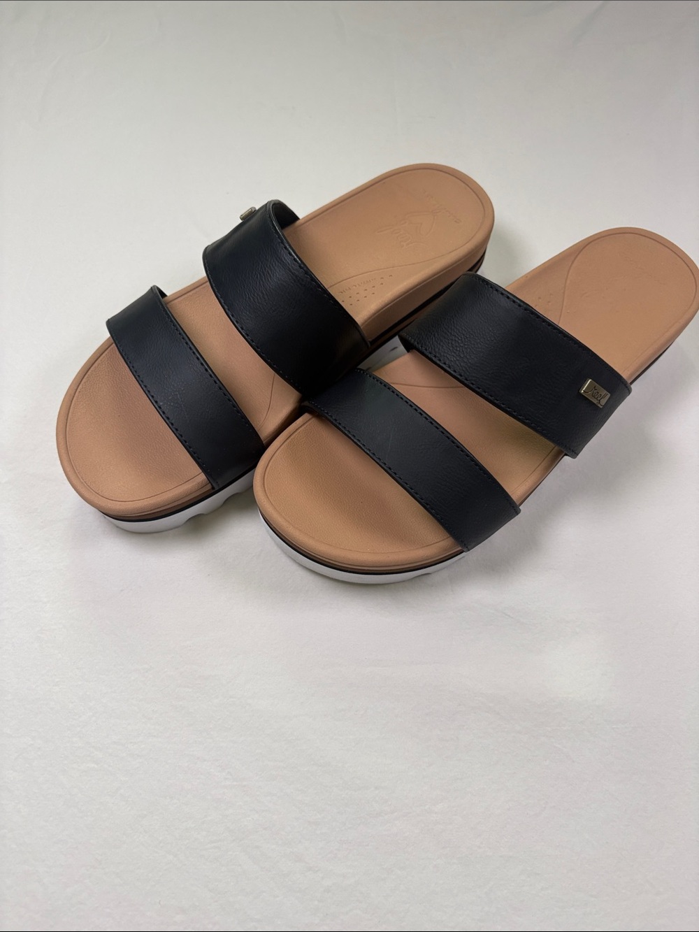 Reef Black Double-Strap Slide Sandals with Tan Footbed